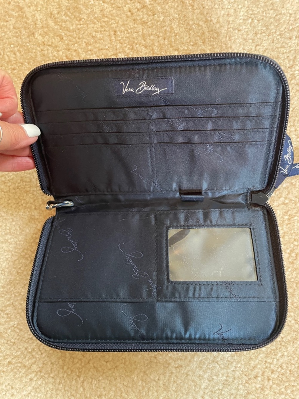 New Vera Bradley Quilted Paisley Zip Wallet in Navy and Blue with Cream - Picture 4 of 4